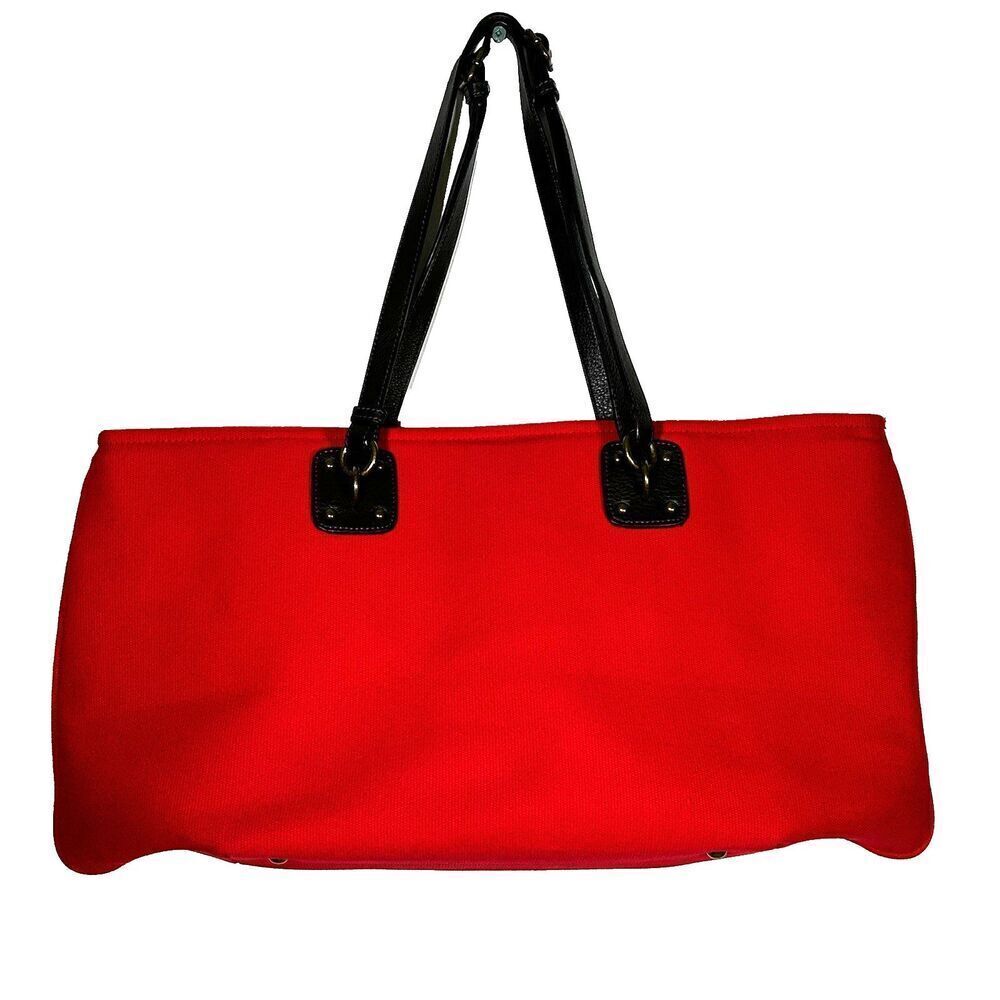 Coldwater Creek Handbag Tote Bag Red Cotton Canvas Leather Preppy Never used